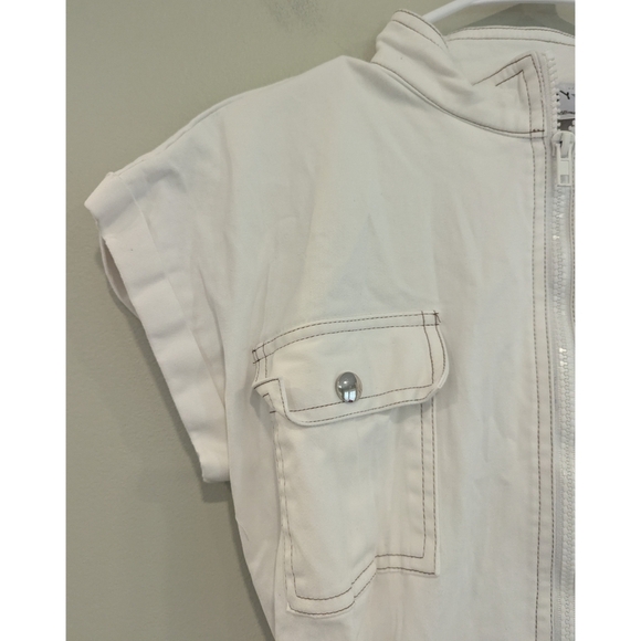 SNDYS. White Full Zip Belt Tie Waist Mini Dress Size Medium - Picture 2 of 7